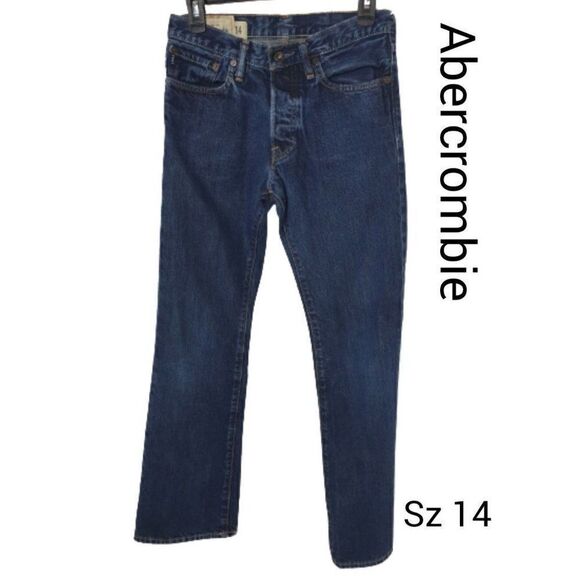 Abercrombie Boys 14 Jeans Baxter Low Rise Slim Boot Denim Button Fly Jeans 14 - Picture 1 of 7